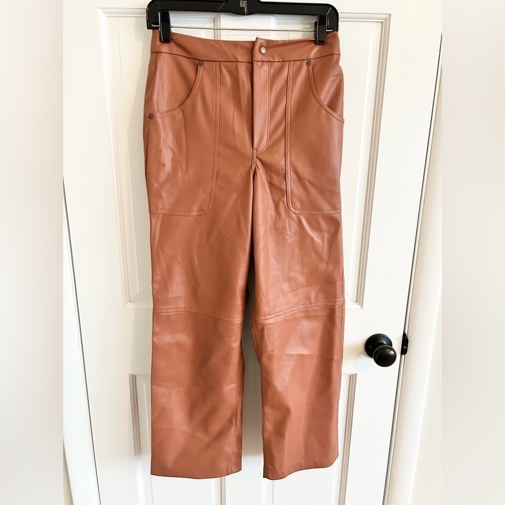 Blank NYC brown faux leather straight leg ribcage Baxter pants size 27 new
